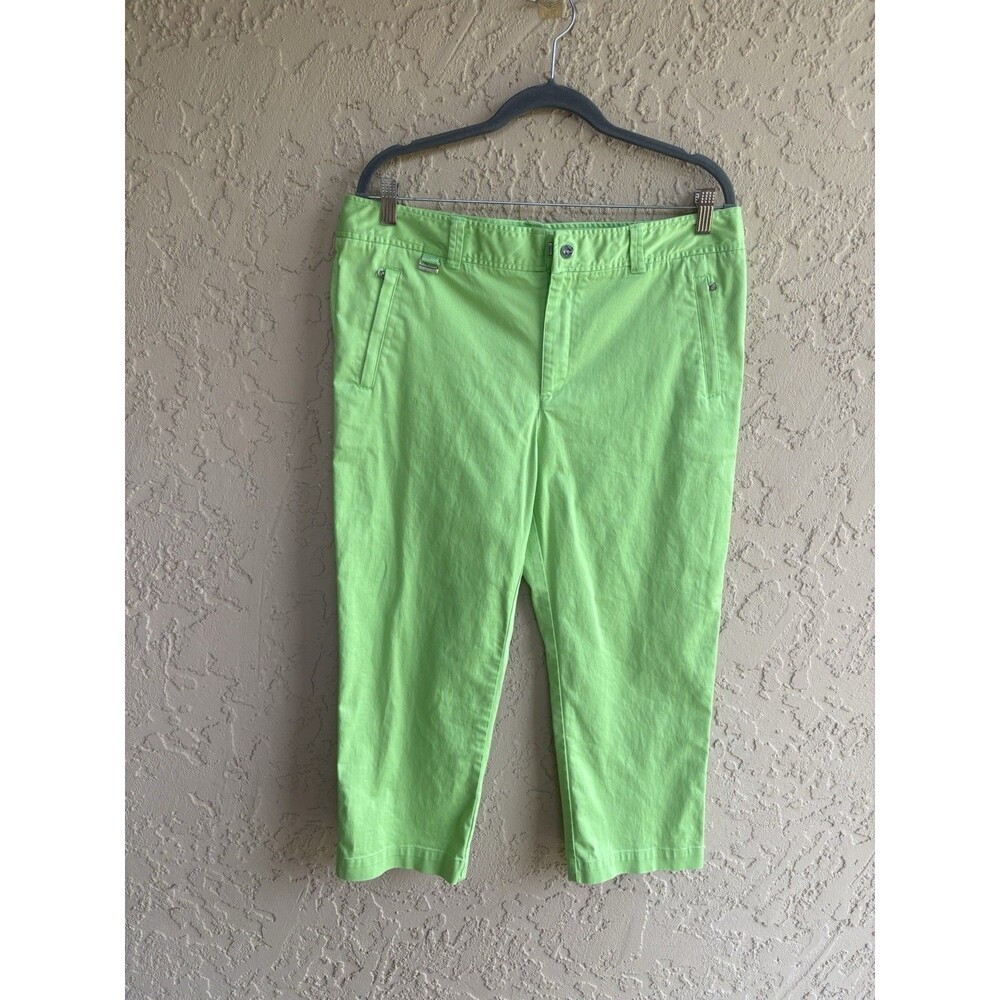 Ralph Lauren Jeans Company Women’s Medium Capri Green Cotton Pants Zip Pockets